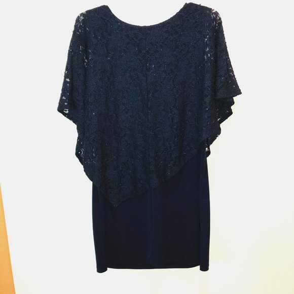 En Focus Womens Size 18W Navy Blue Floral Lace Poncho Cape Cocktail Dress 18 - Picture 8 of 10